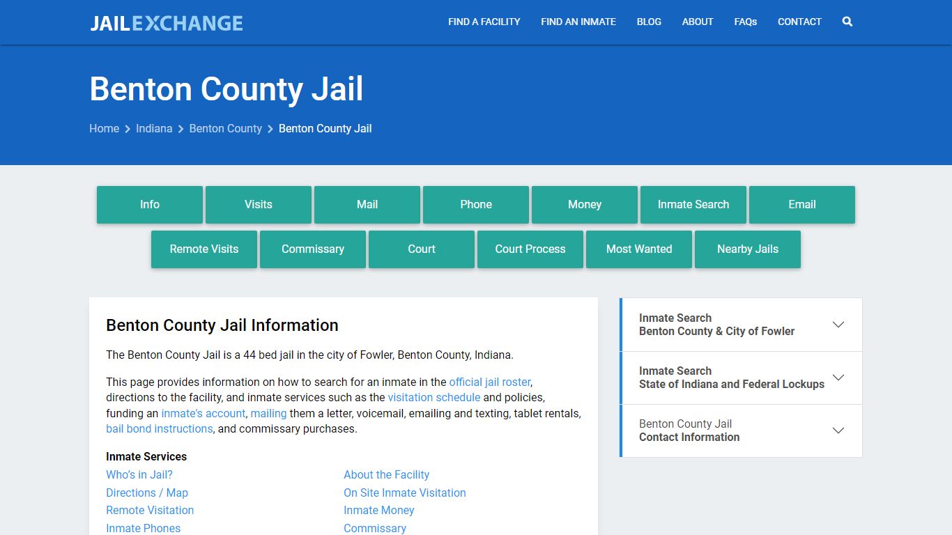 Benton County Jail, IN Inmate Search, Information